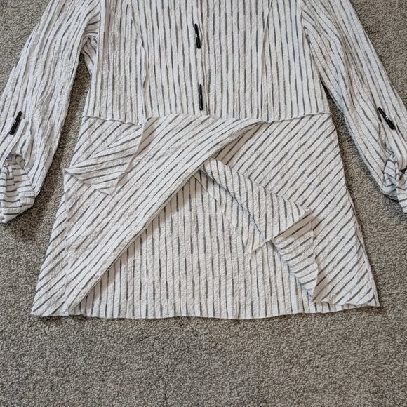 PECK & PECK White/Black Striped Fit & Flare Top; Roll-Tab Sleeves; Size S - Picture 3 of 7